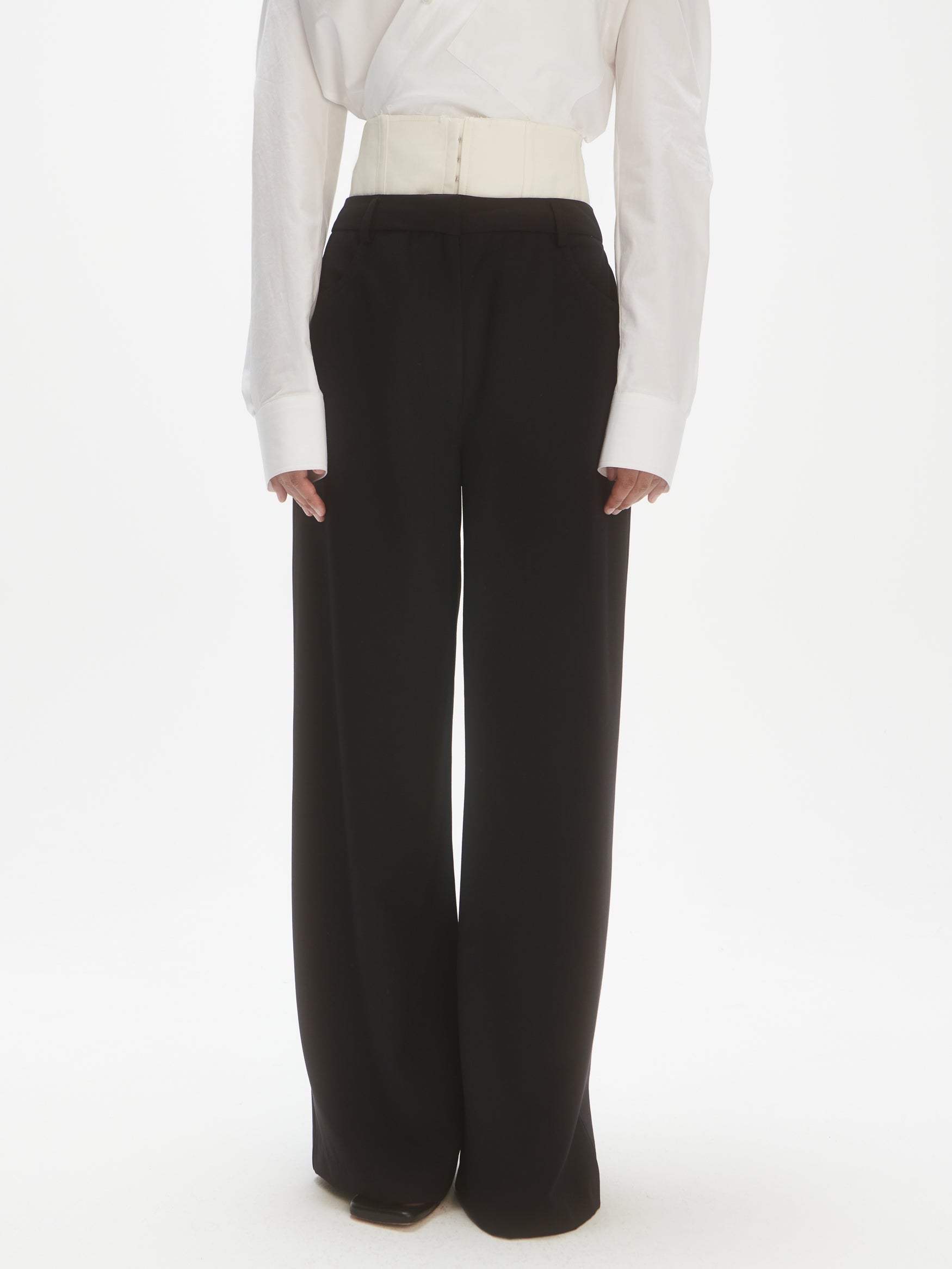 Relaxed fit wide-leg twill trousers - Women